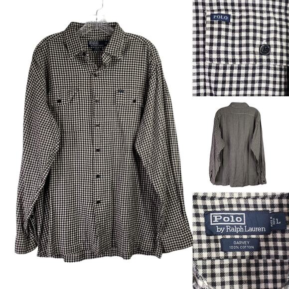 Polo Ralph Lauren Western Shirt Men's L Black White Plaid LS Button Down Garvey - Picture 1 of 10